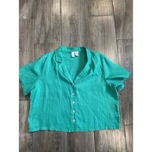 Joie Women’s XL Linen‎ Teal Buttondown Shortsleeved Top With Collar Lightweight